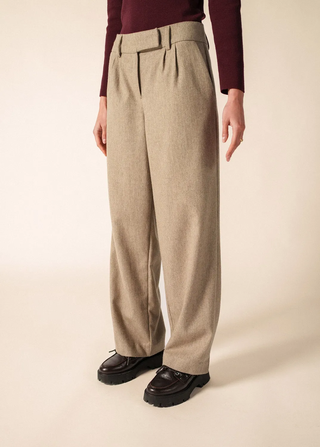 Saint James Bianca pantalon beige foncé flanelle laine