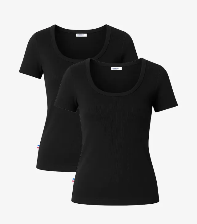 Cocorico Intemporel T-shirt Femme Noir x2 côtelé