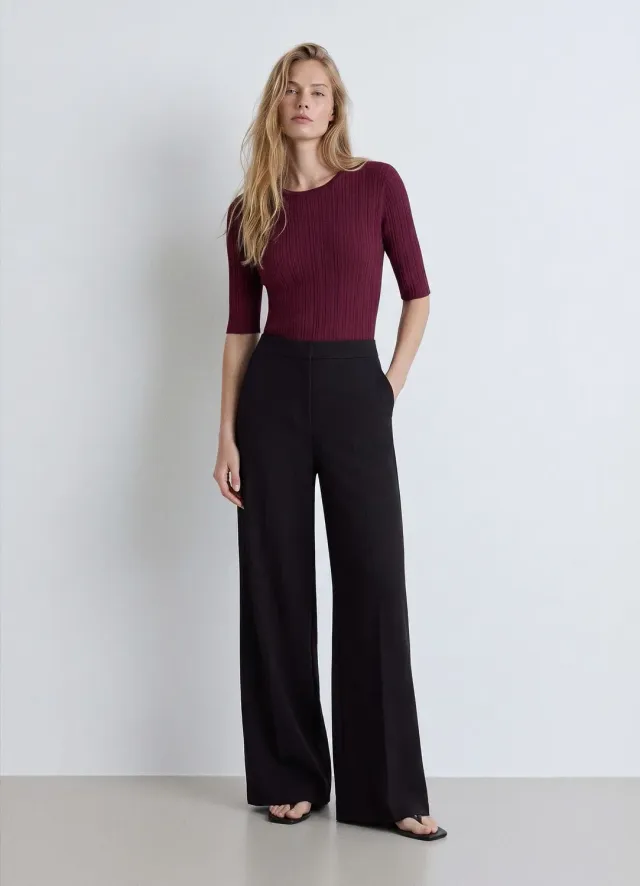 Calliope t-shirt côtelé col rond femme uni