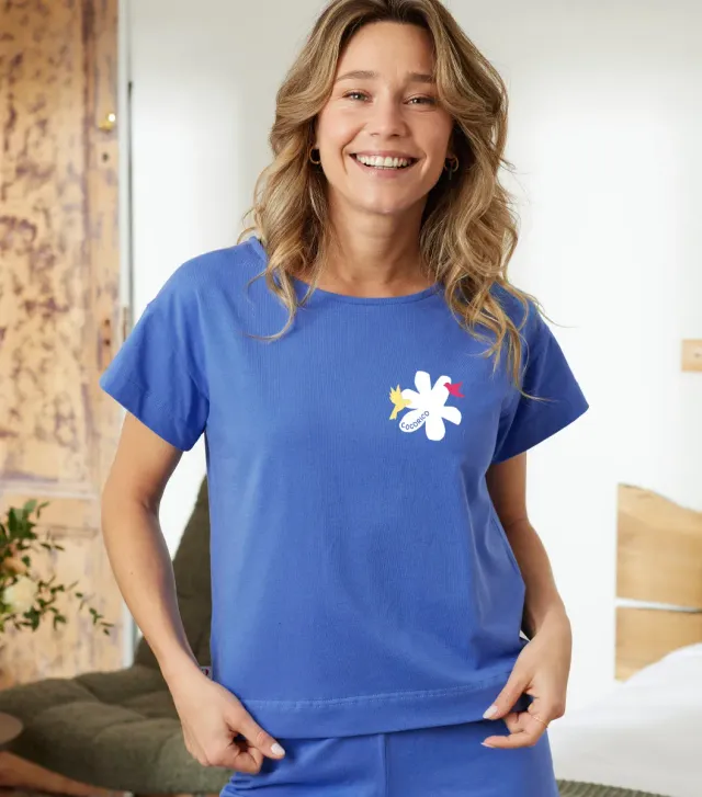 Cocorico Colibri t-shirt pyjama bleu riviera coton