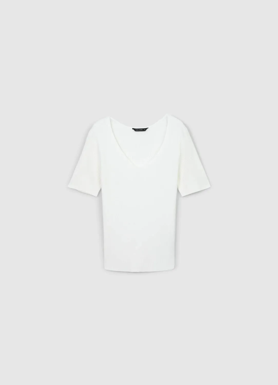 Calliope t-shirt col V côtelé femme manches courtes