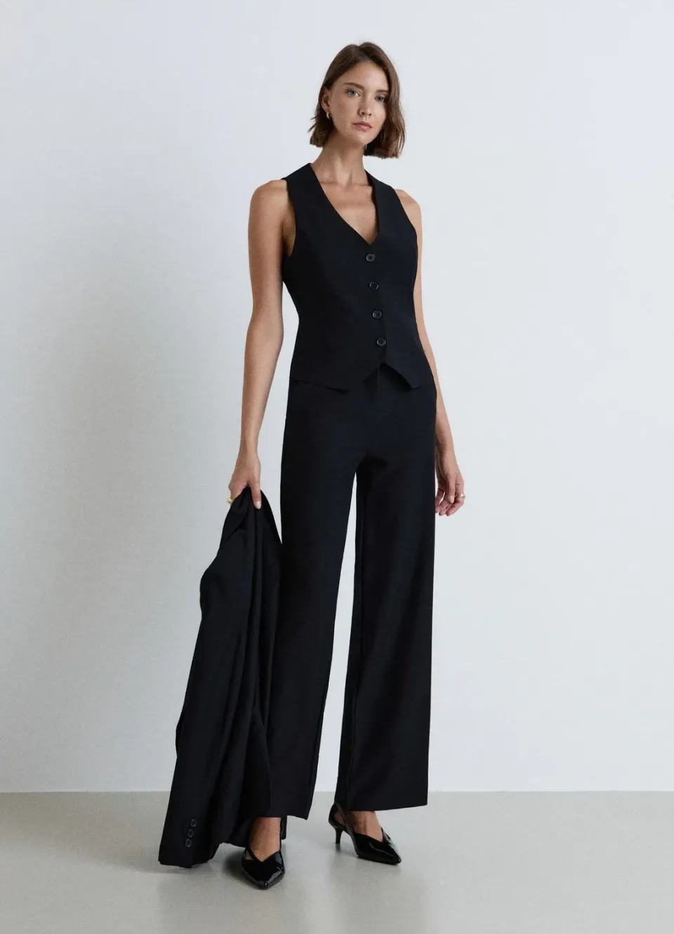 Calliope gilet tailleur femme col V boutons uni