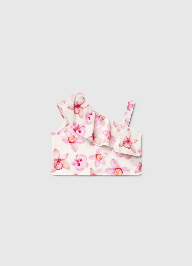 Calliope volant top fille fleurs monospalla court