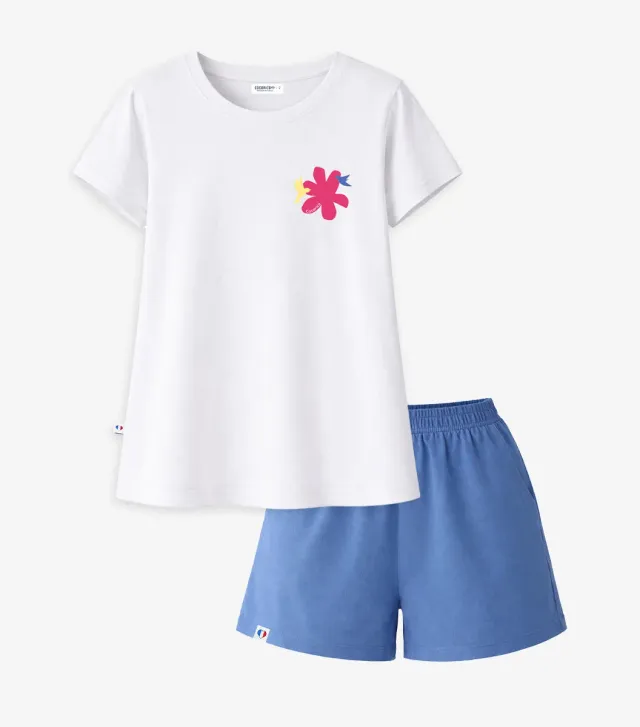 Cocorico Colibri ensemble pyjama femme blanc bleu coton