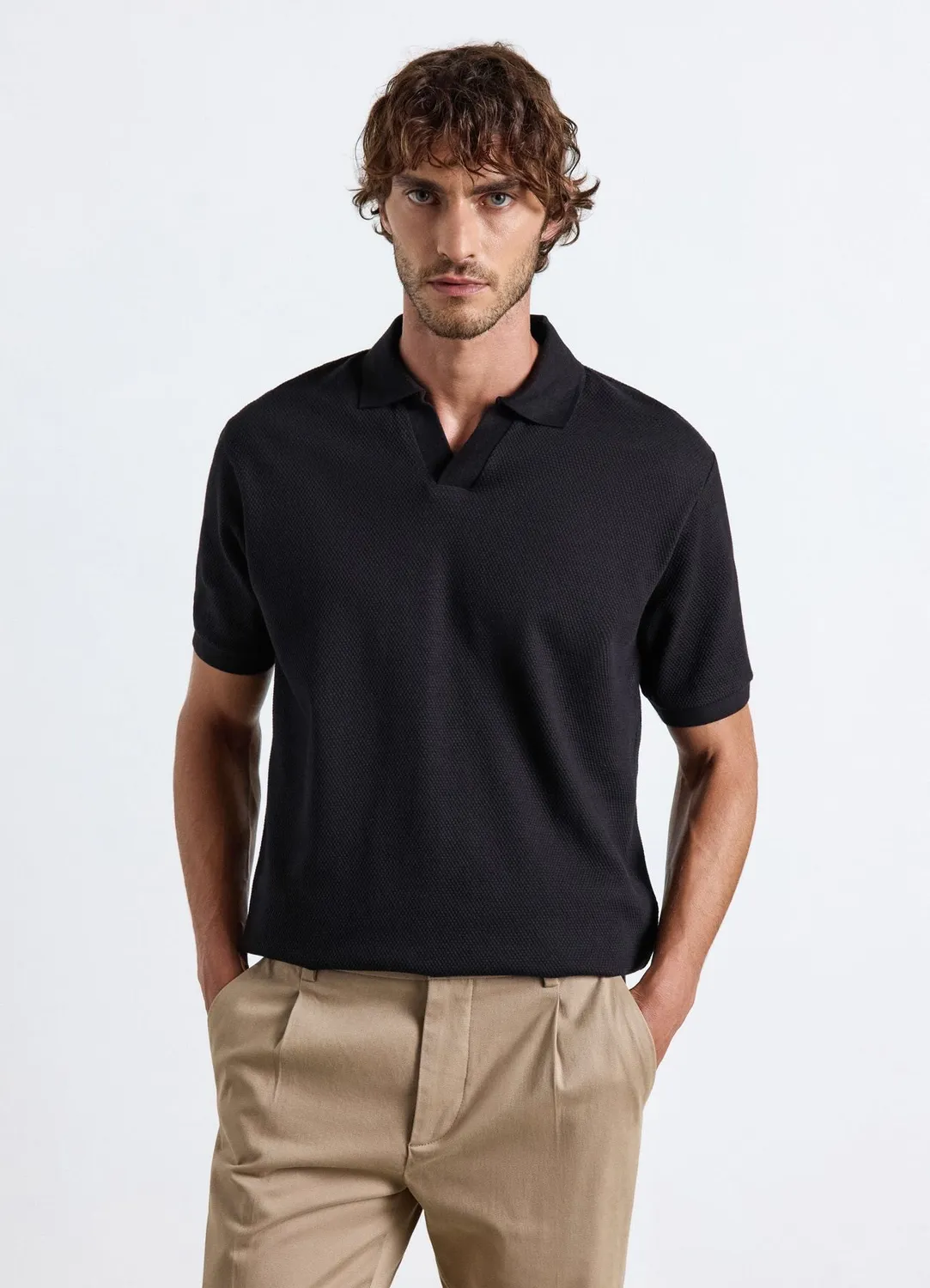 Calliope polo uni homme col V manches courtes