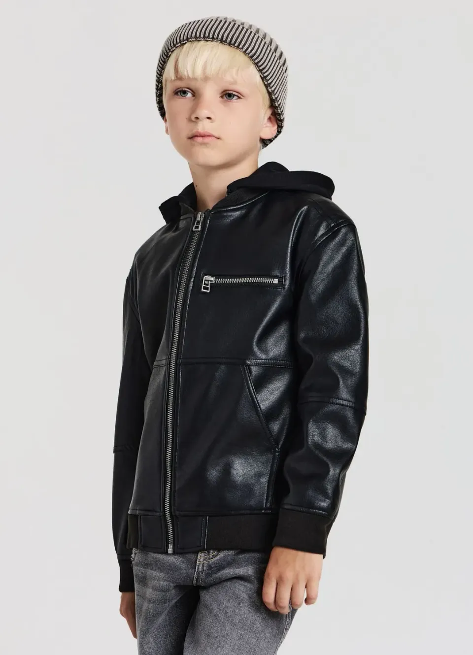 Calliope bomber garçon simili cuir à capuche