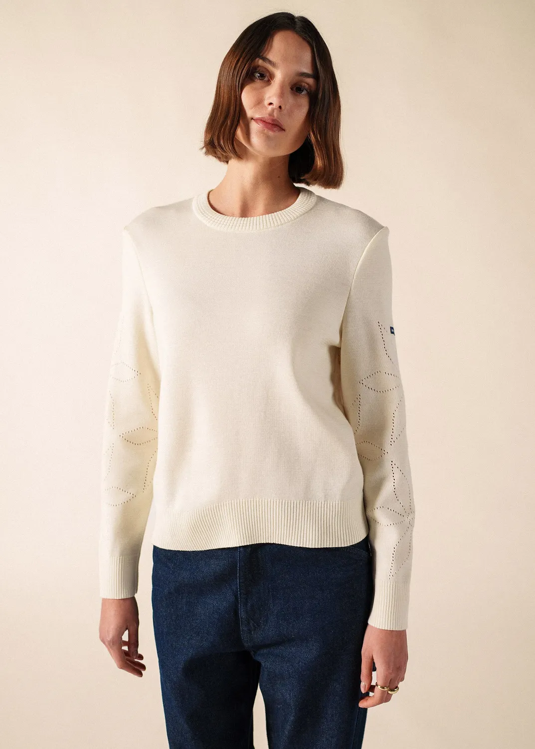 Saint James Ascou pull laine blanc motif fleur