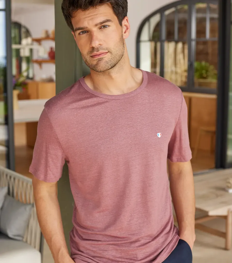 Cocorico Iconique t-shirt homme lin rose 100% lin