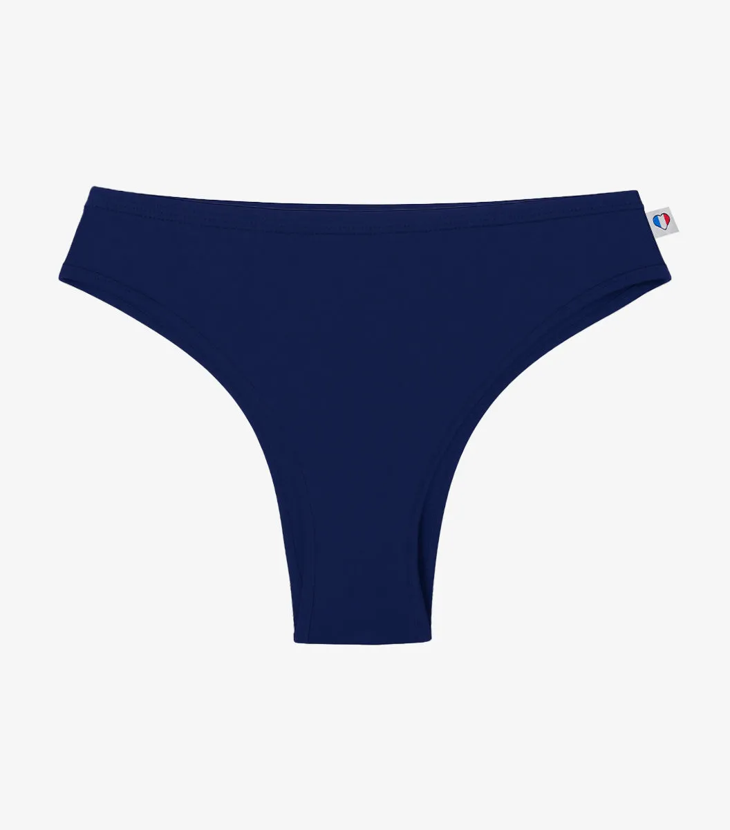 Cocorico Intemporel Marine tanga femme coton