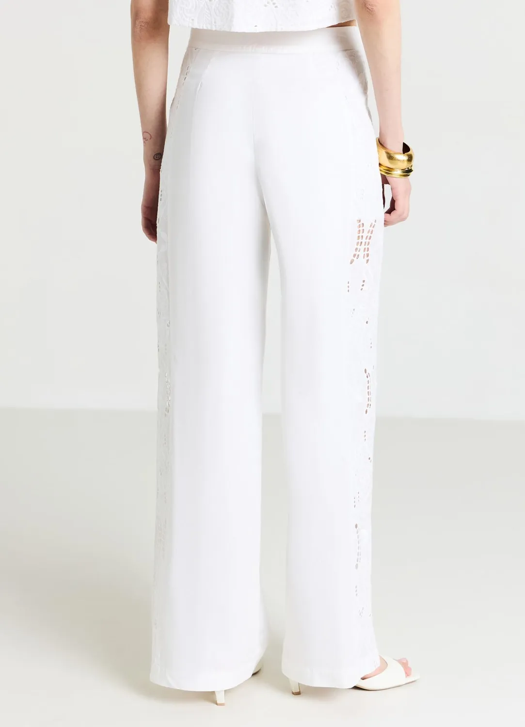 Calliope Palazzo pantalon palazzo femme S broderie sangallo