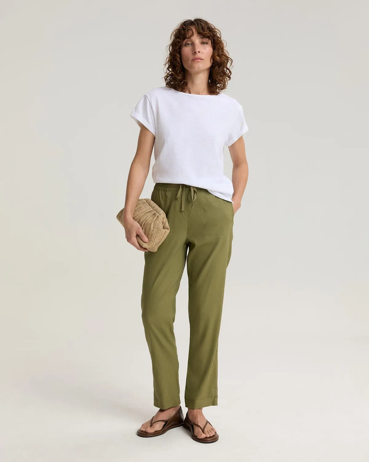 Sportscraft Rosa pantalon lin stretch taille cordon