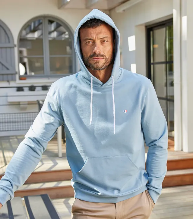 Cocorico Iconique sweat capuche homme ciel coton