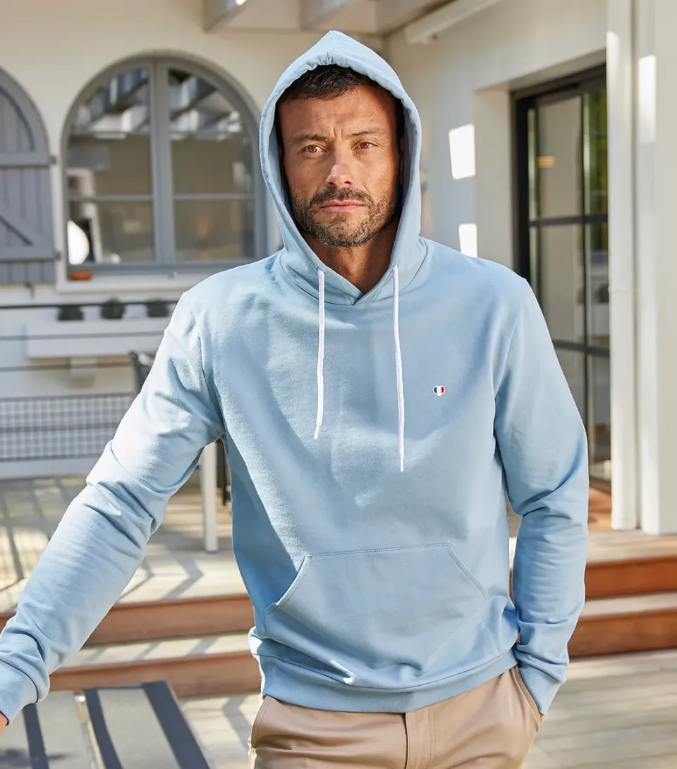 Cocorico Iconique sweat capuche homme ciel coton