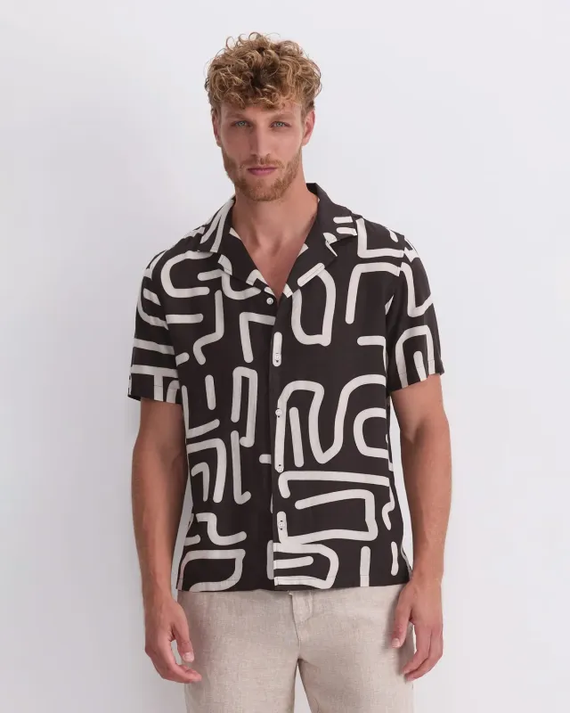 Sportscraft Kewarra Chemise Lin Homme Imprimée Col Campagne