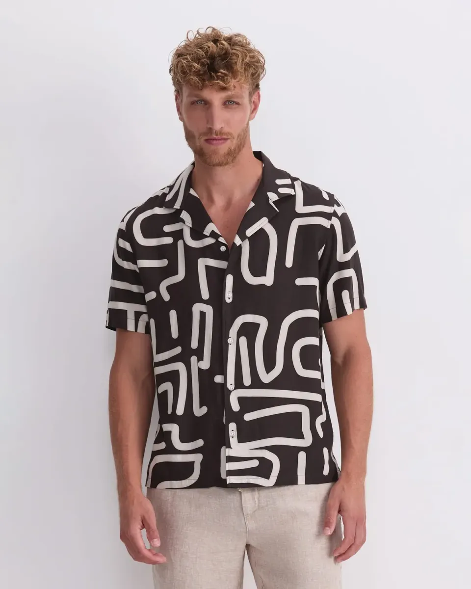 Sportscraft Kewarra Chemise Lin Homme Imprimée Col Campagne