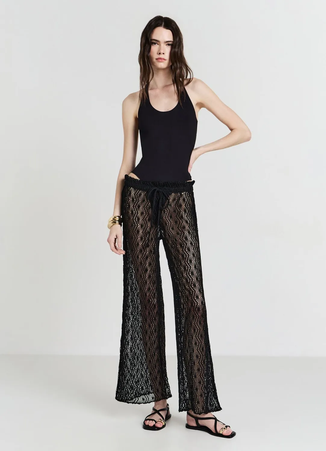 Calliope pantalon dentelle femme long cordon