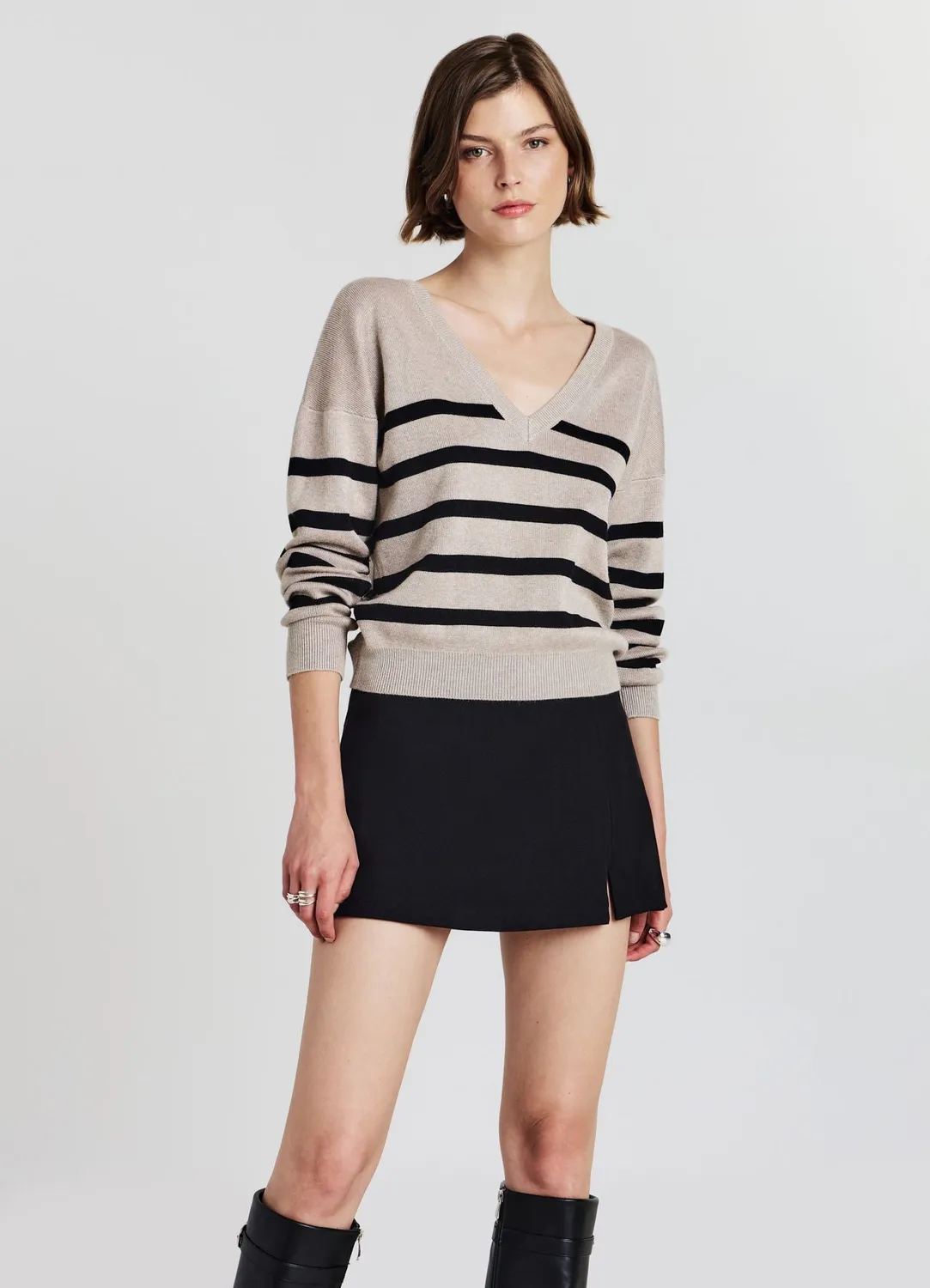 Calliope pull col V rayures femme manches longues