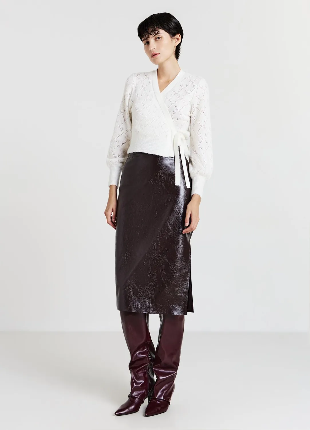 Calliope pull col V ajouré nœud femme manches longues
