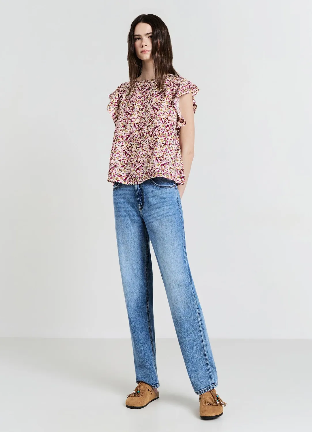 Calliope blouse volants fleurie femme manche courte