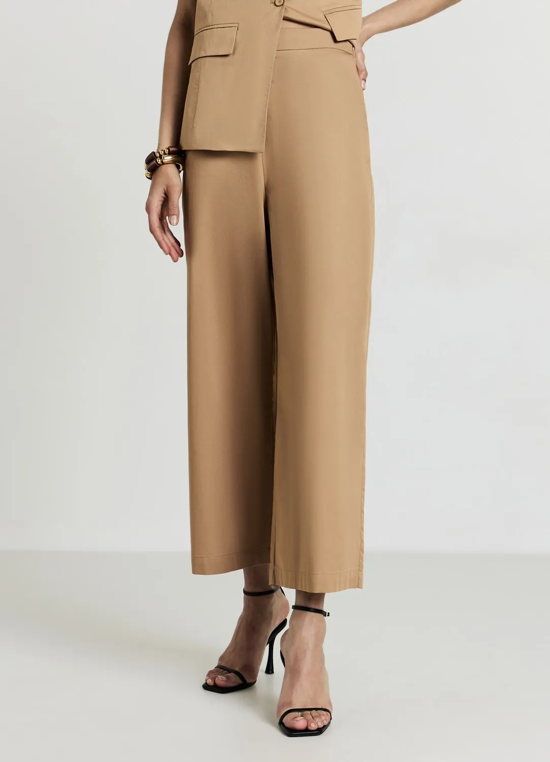 Calliope Pantalon Palazzo Crop Femme Coton