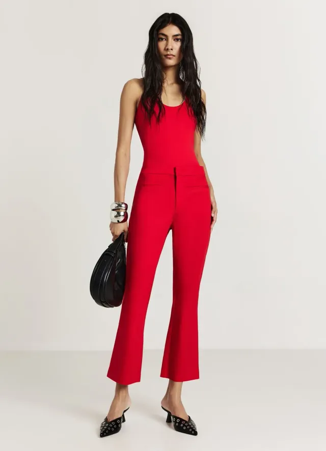 Calliope Pantalon cropped flare femme coton rasatello