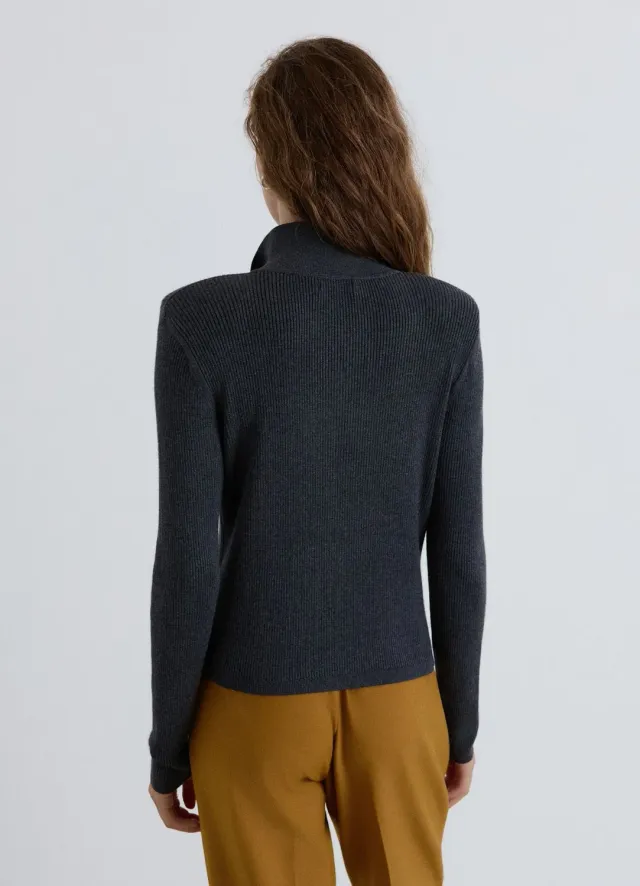 Calliope cardigan côtelé zip femme col montant