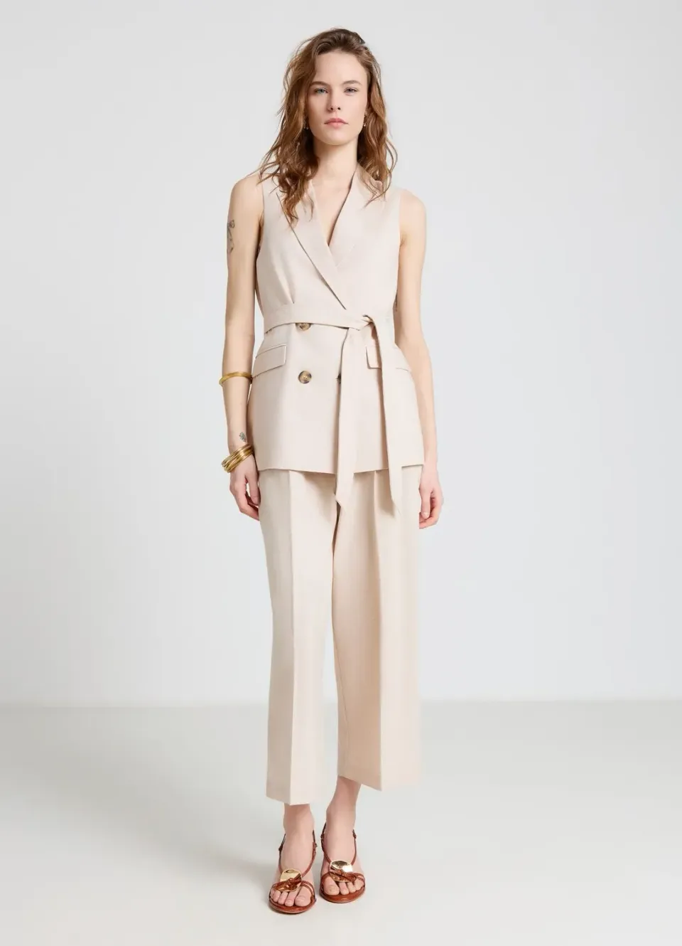 Calliope gilet tailleur femme double boutonnage ceinture