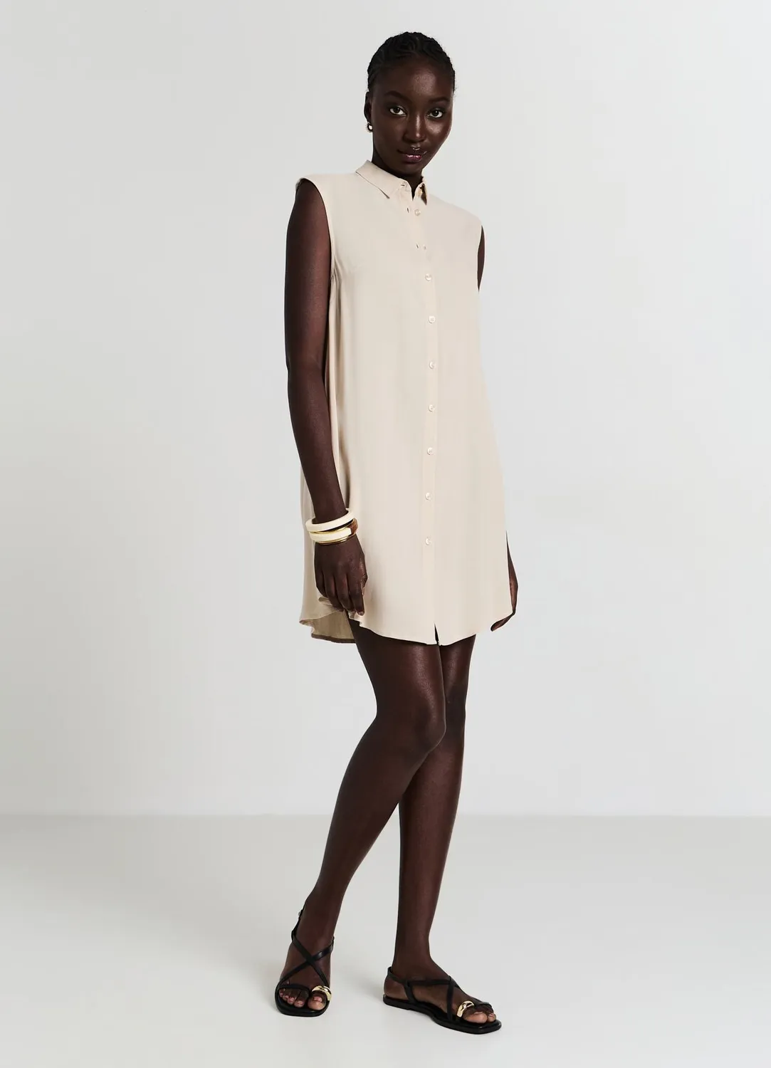 Calliope chemise longue sans manches femme col classique