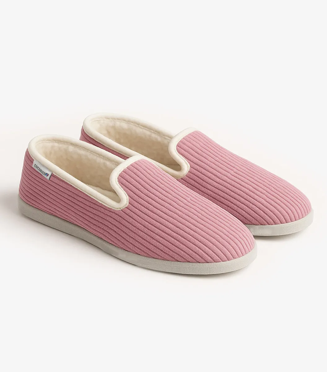 Cocorico charentaises velours femme rose laine