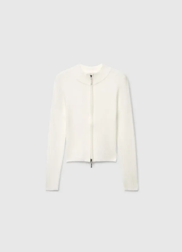 Calliope pull fille col montant zip côtelé uni