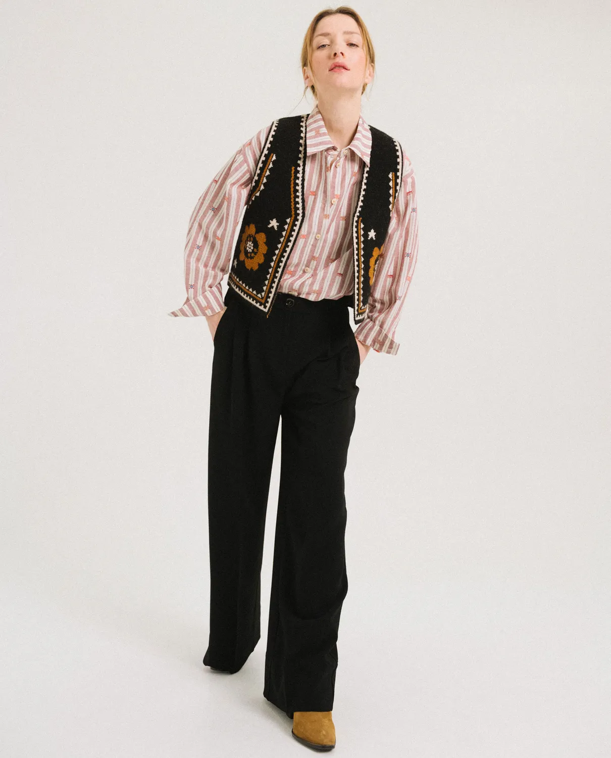 TINSELS UPTON NOIR pantalon large crêpe fluide