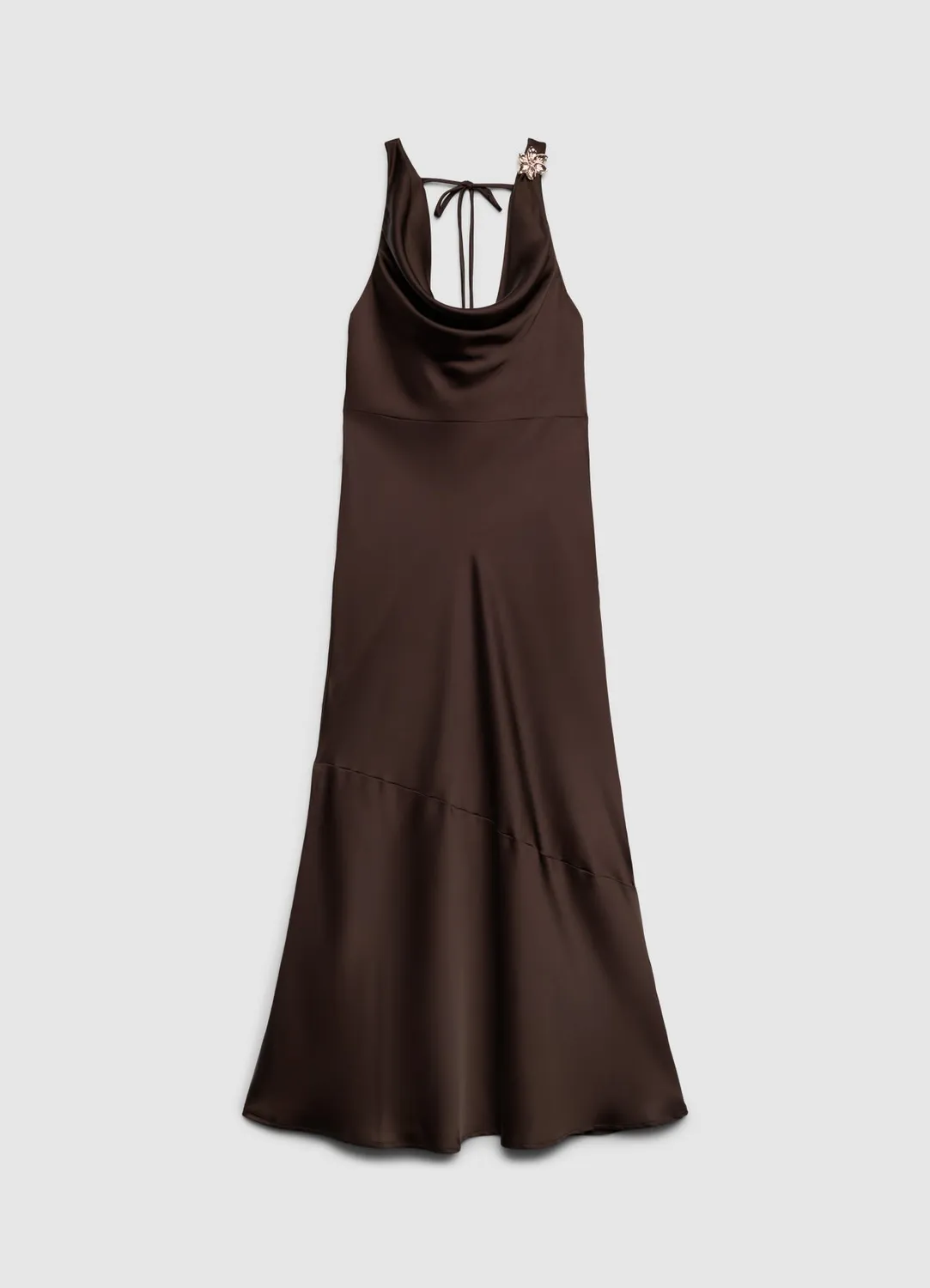 Calliope robe longue satin col drapé dos nu fleur