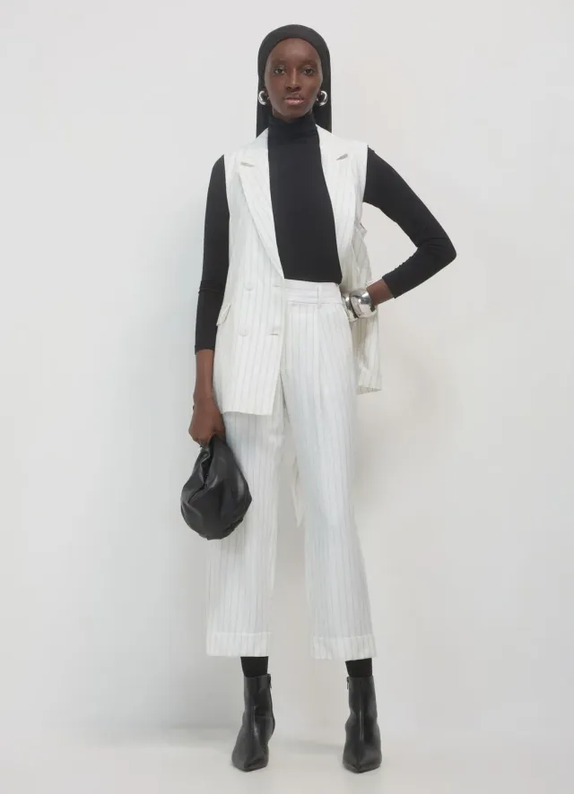 Calliope pantalon femme classique rayé à revers