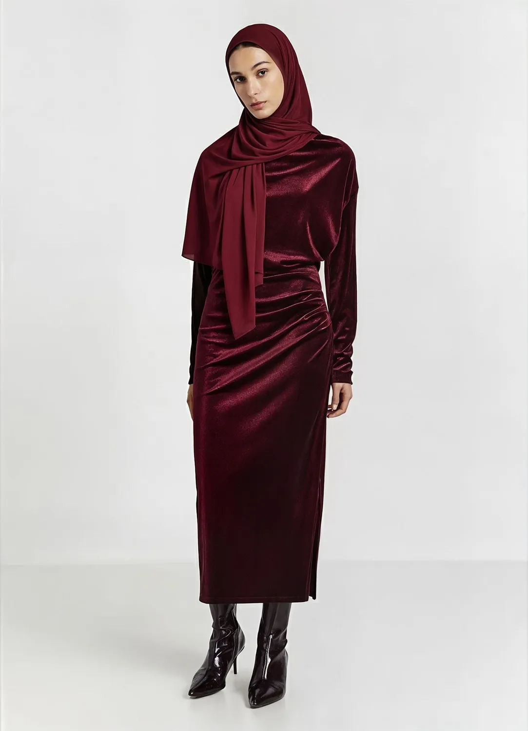 Calliope Atelier robe longue chenille fente manches longues