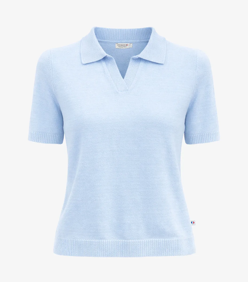 Cocorico polo maille femme ciel doux