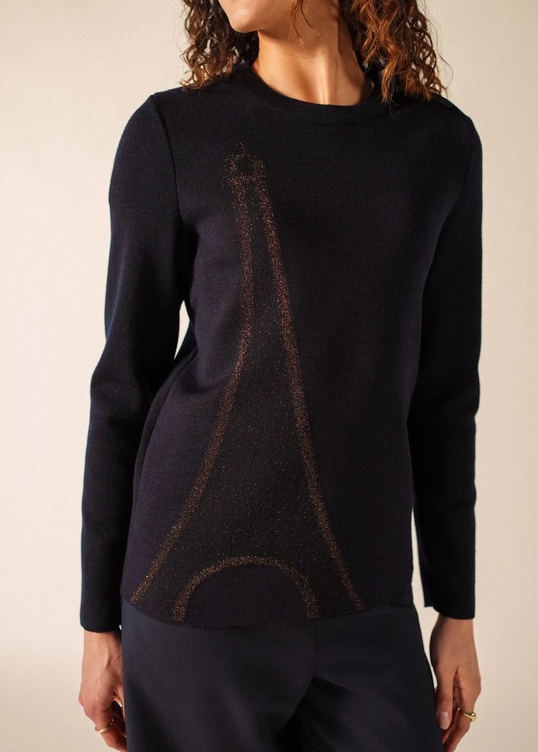 Saint James Brégançon Tour Eiffel pull laine navy/bronze