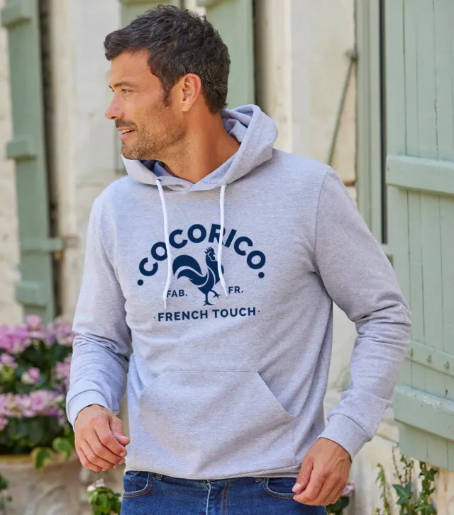 Cocorico Coq Français sweat à capuche homme gris coton