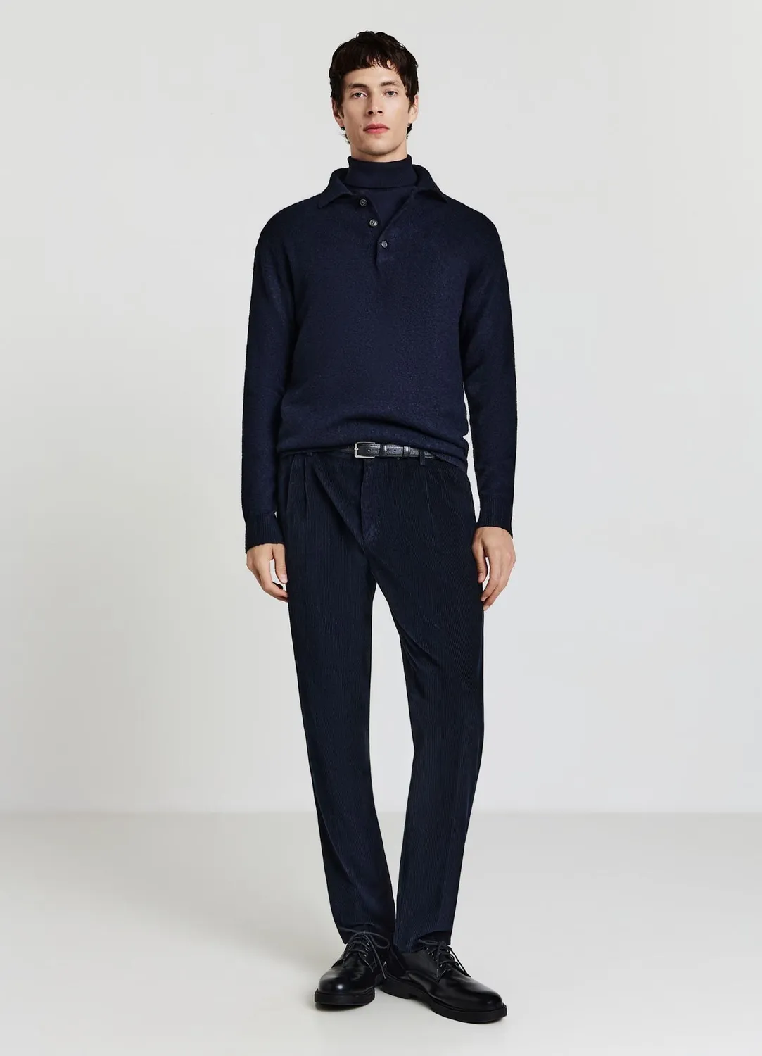 Calliope polo homme uni manches longues col boutonné