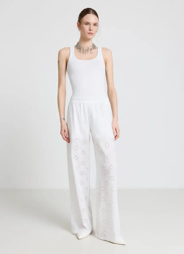 Calliope pantalon large femme broderie anglaise