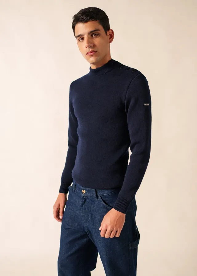 Saint James Officier pull marin marine laine ajusté