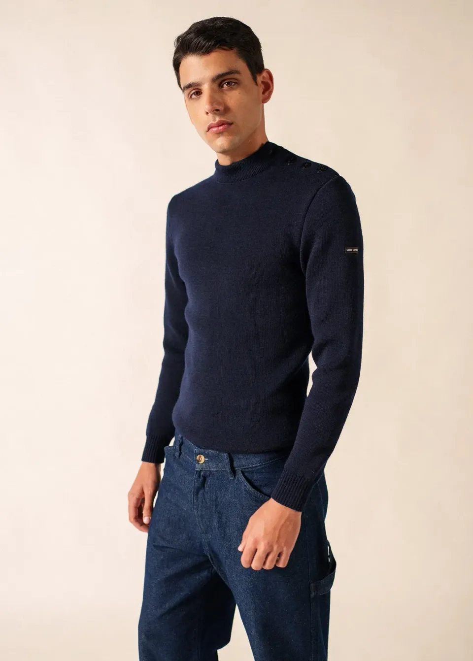 Saint James Officier pull marin marine laine ajusté