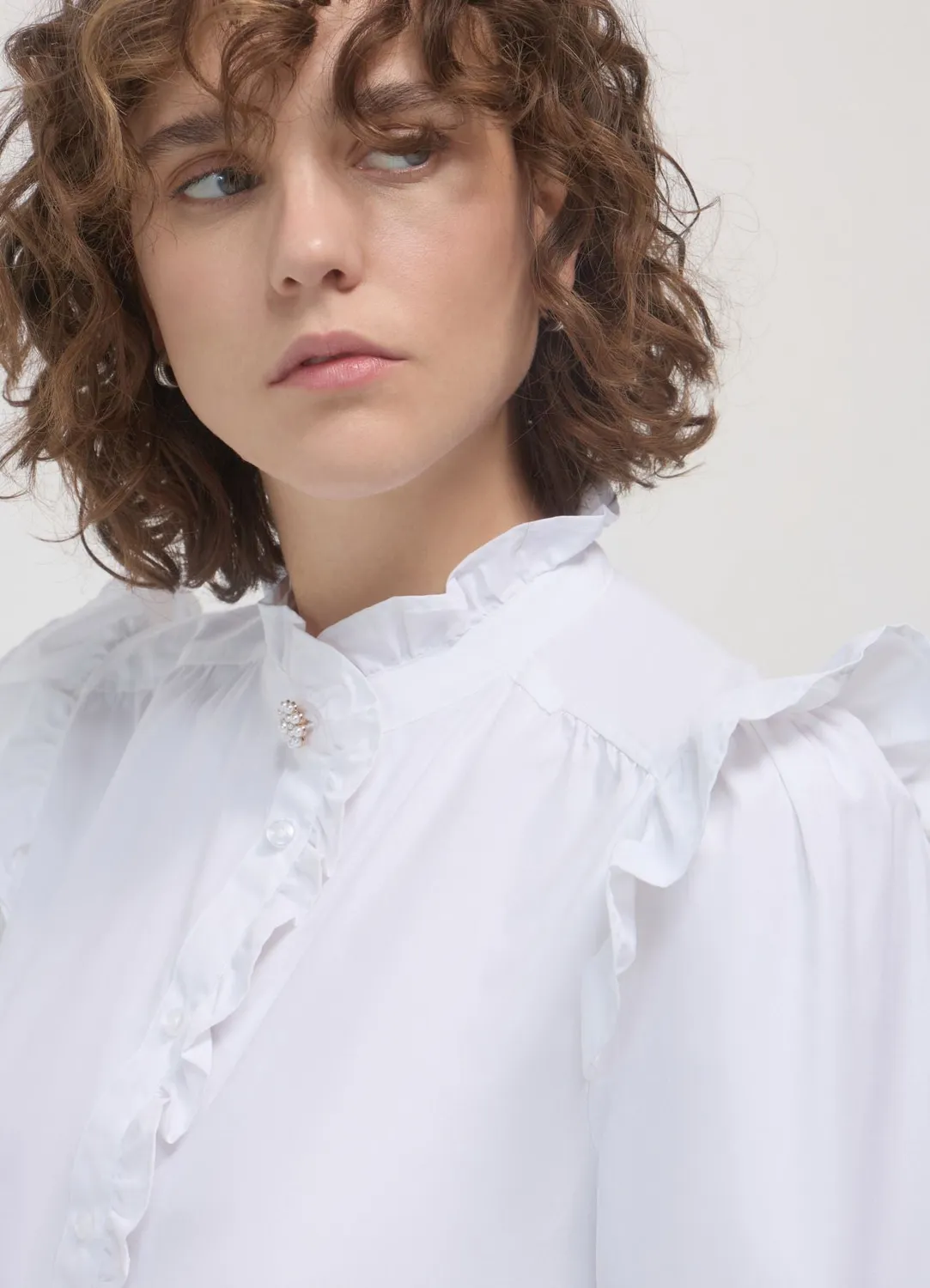 Calliope chemise femme volants bouton bijou coton