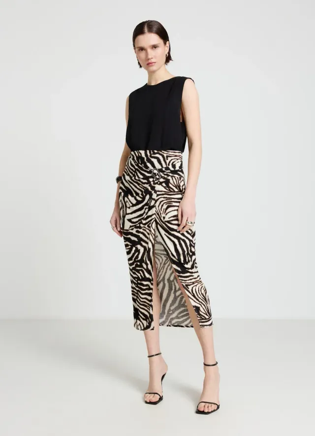 Calliope Jupe portefeuille jupe midi animalier fendue