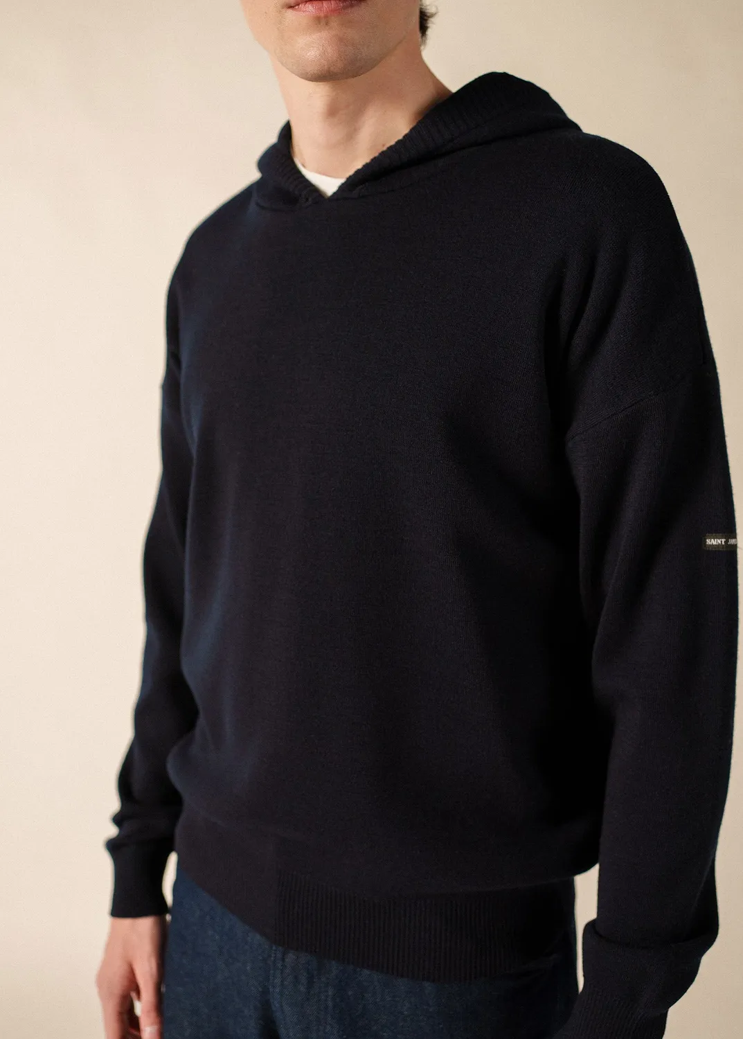 Saint James York pull navy laine à capuche