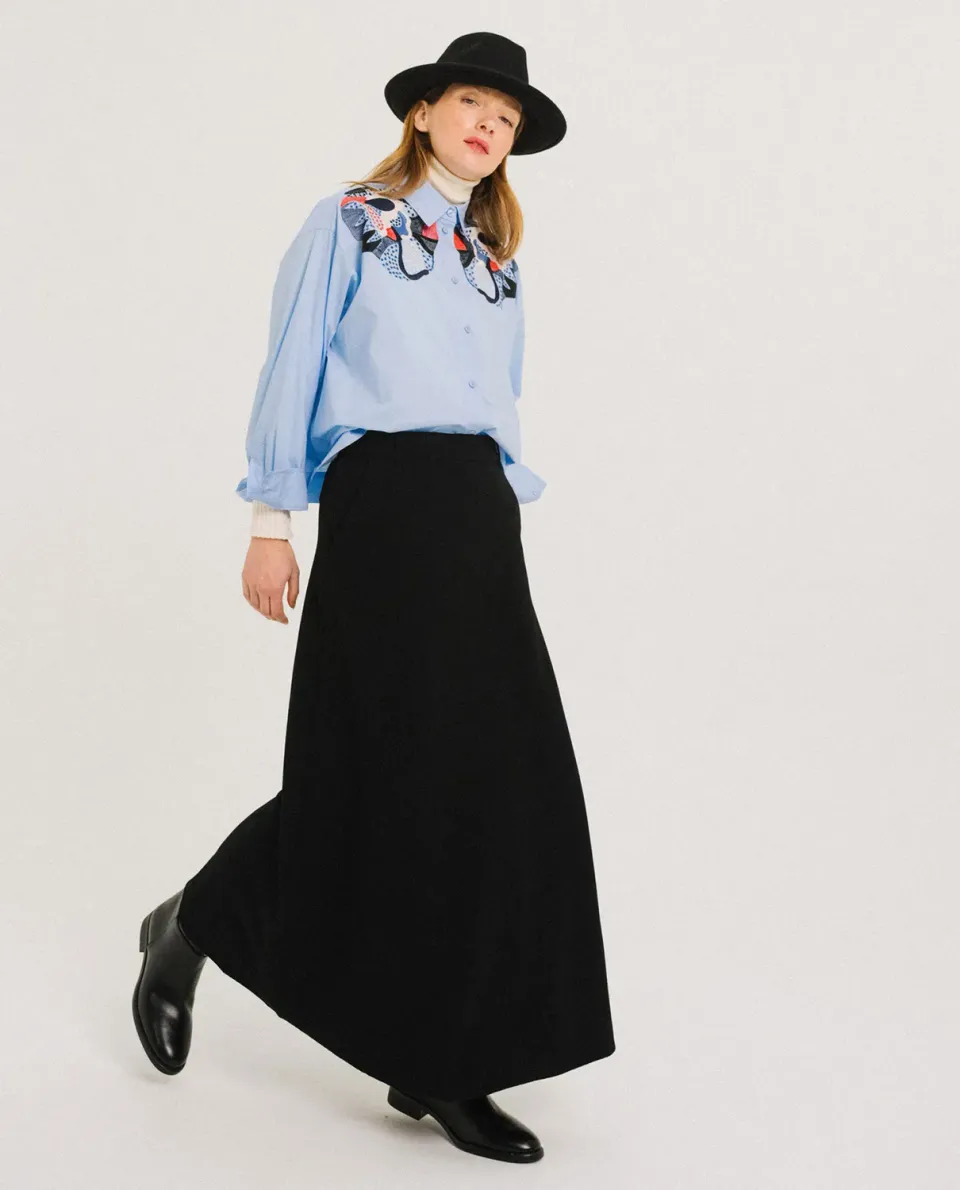 Tinsels Fanny jupe longue noire crêpe fluide