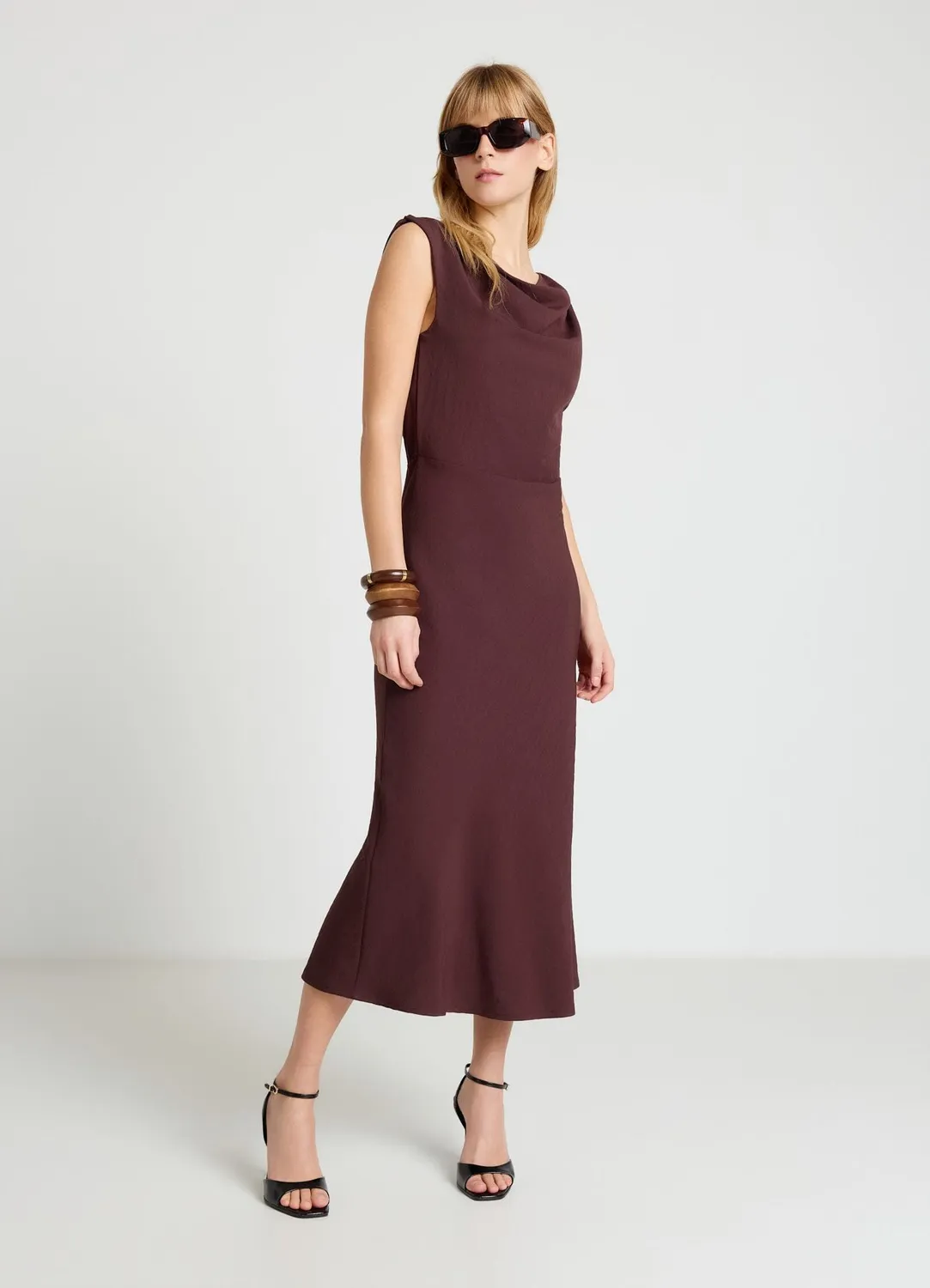 Calliope tubino midi robe drapée sans manches bureau