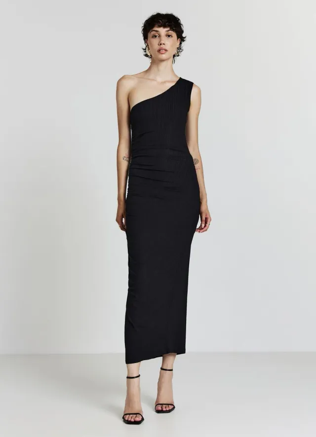 Calliope Atelier robe longue mono-épaule froncée