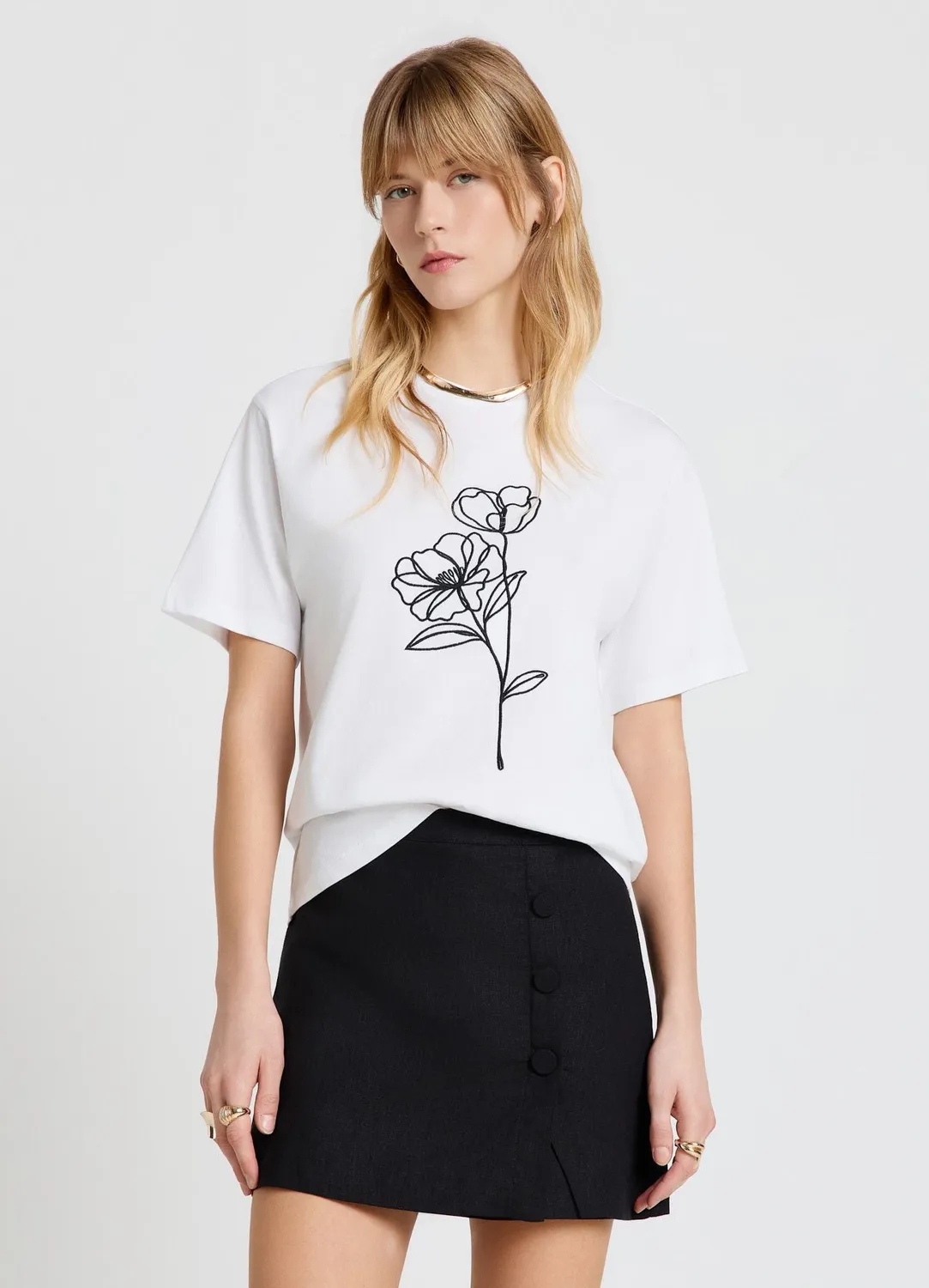 Calliope t-shirt femme broderie fleurs col rond