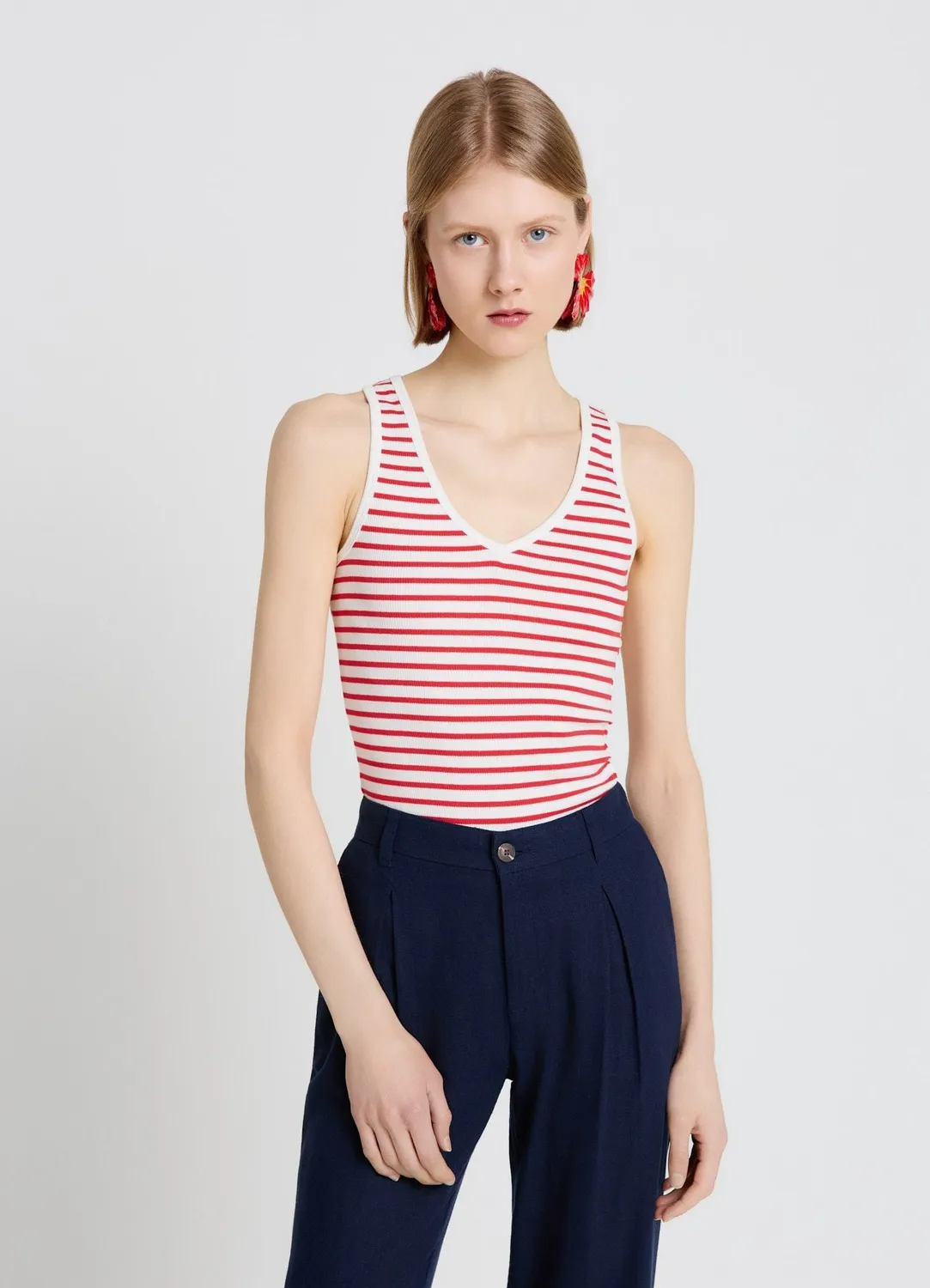 Calliope top raye femme col V bretelles larges