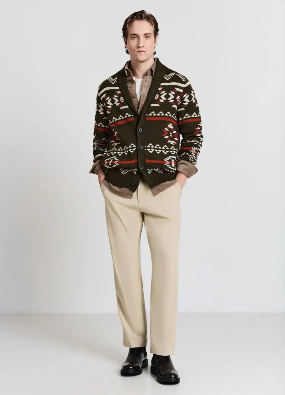 Calliope Cardigan gilet homme L motif navajo châle